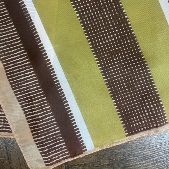 Vintage Japanese Acetate Brown Chartreuse Striped Geometric Rectangular Scarf - Picture 5 of 7